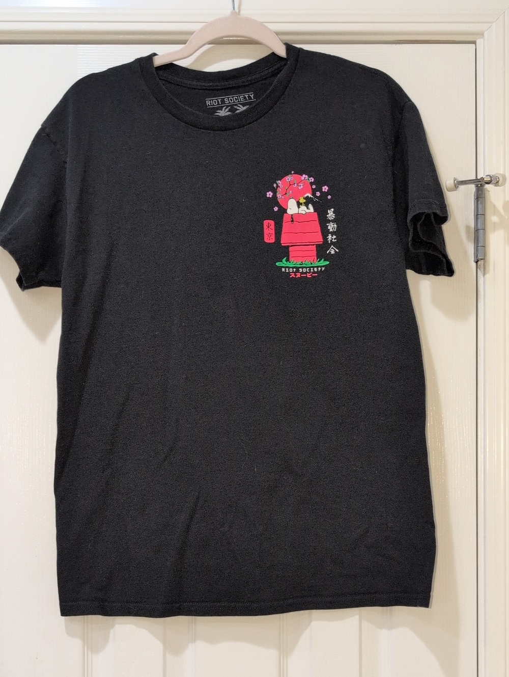 Riot Society Black Tee with Red Snoopy Doghouse Japan Tee